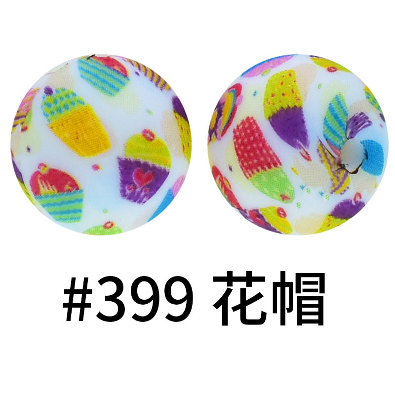 Wholesale 50pcs 16mm Print Silicone Beads Colorful Silicone Water Transfer Beads